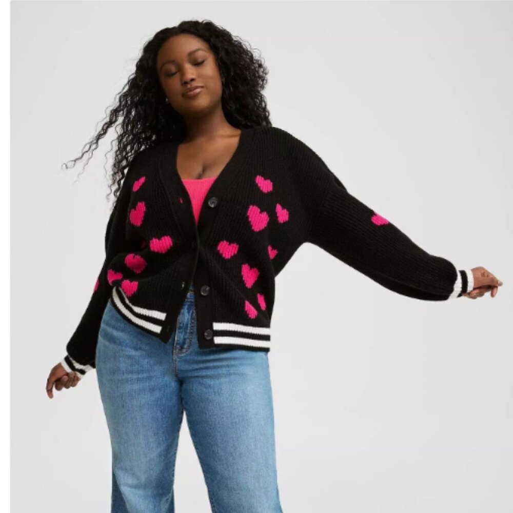 NWT Torrid Drop Shoulder Boxy Cardigan Hearts Sweater ~ Size 3